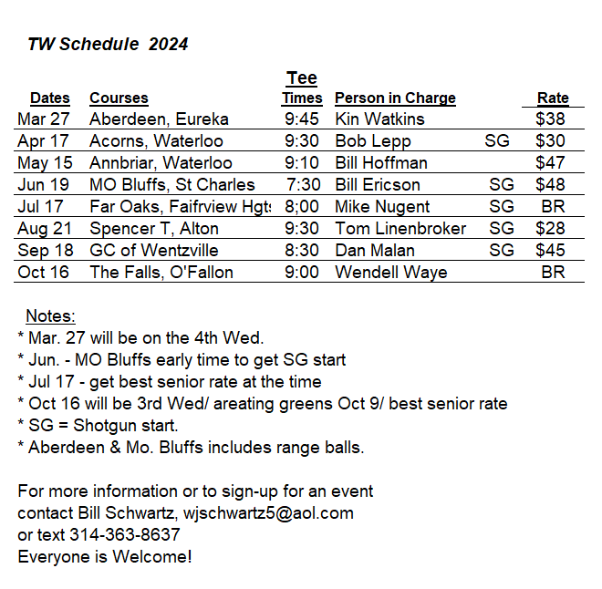 2022 TW Group Schedule