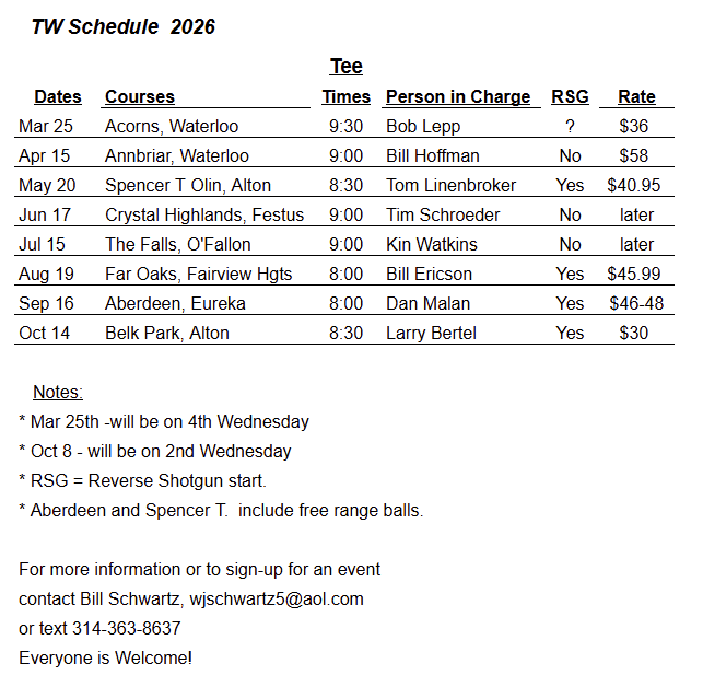 2022 TW Group Schedule